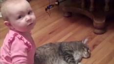 Sometimes cat get angry quickly. But this one is really calm and enjoys baby's company.